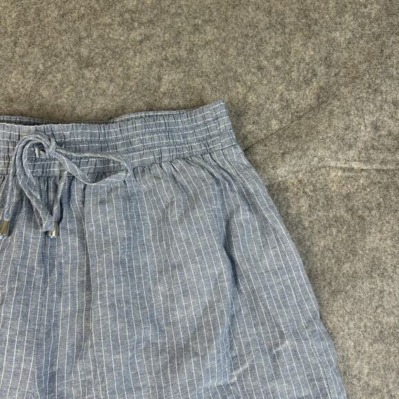 Hester & Orchard Linen Shorts Womens Small Blue Striped Lightweight - Picture 2 of 8